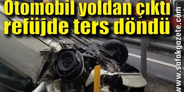 Otomobil yoldan çıktı, refüjde ters döndü: 3 yaralı