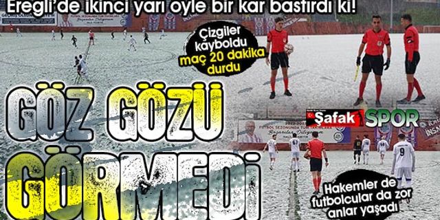 Yenimahalle-Kilimli maçında kar aniden bastırınca çizgiler kayboldu, ikinci yarı 20 dakika gecikti
