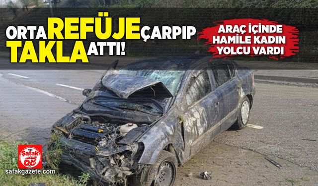 Refüje çarpıp takla attı!