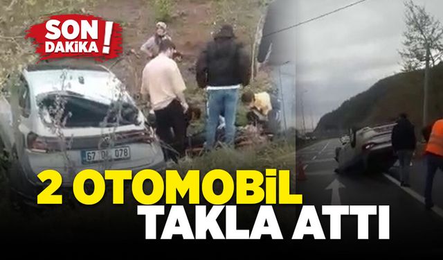 Alaplı'da kaza 2 otomobil takla attı!