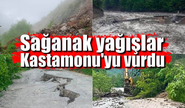 Sağanak yağışlar Kastamonu'yu vurdu; Ev ve işyerlerini su bastı, yollar kapandı....