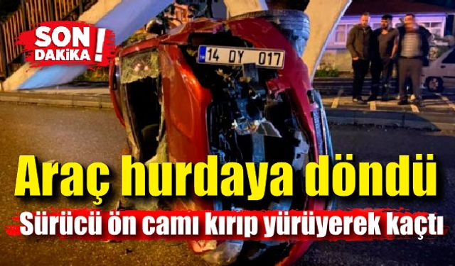 Hurdaya dönen otomobilin içinden çıkarak olay yerinden kaçtı