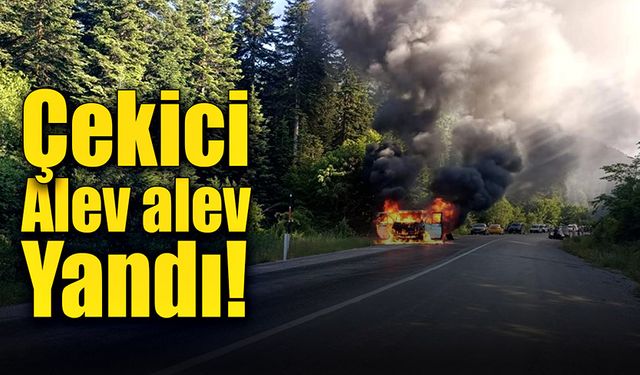 Çekici alev aldı! Ormanlık alan tehlikeye girdi