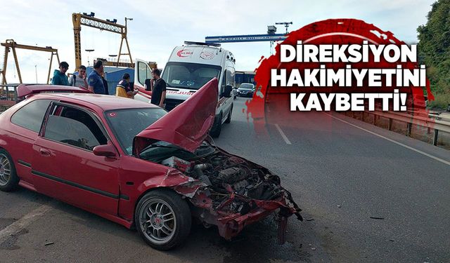 Zonguldak'ta trafik kazası; Direksiyon kontrolünü kaybetti ve refüje çarparak savruldu