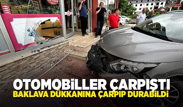 Otomobiller çarpıştı, baklava dükkanına çarparak durabildi!