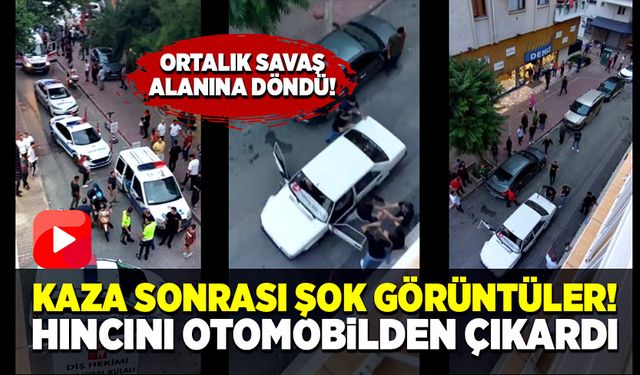 Trafik kazası sonrası öfke öyle büyüdü ki sürücüler otomobile saldırdı!