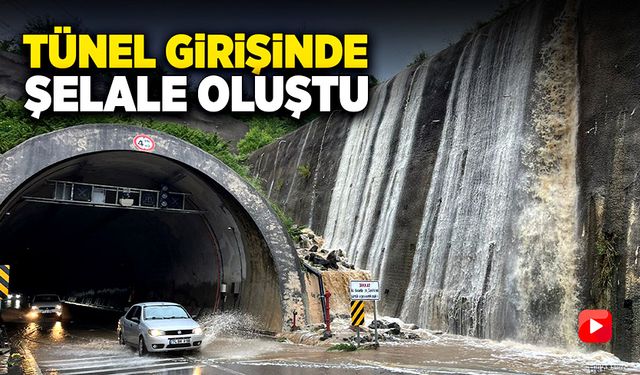 Ormandan gelen sular tünel girişinde şelale oluşturdu!