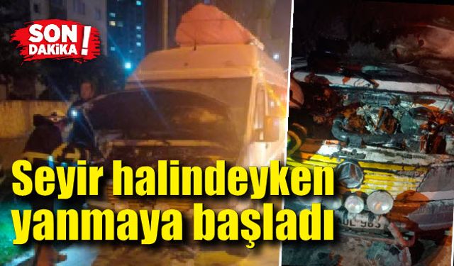 Seyir halindeki minibüs yandı