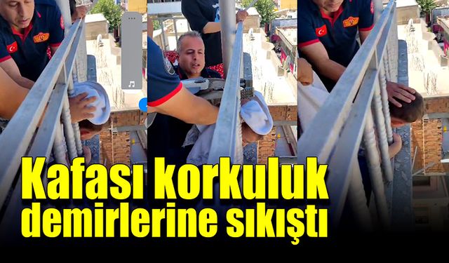 Çocuğun kafası korkuluk demirlerine sıkıştı!