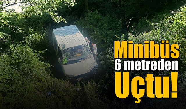 Trafik kazasında minibüs 6 metreden uçtu!