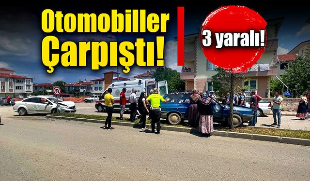 İki otomobil çarpıştı! 3 kişi yaralandı!