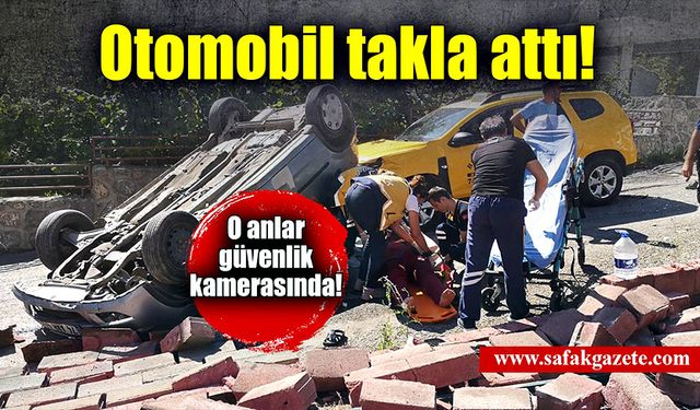 Taksiyle çarpışan otomobil sokak ortasında takla attı!