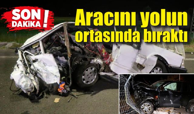 Yolun ortasında bırakılan arızalı otomobili cip biçti