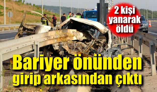 Korkunç ölüm; Otomobil bariyerlere saplandı, 2 kişi yanarak öldü