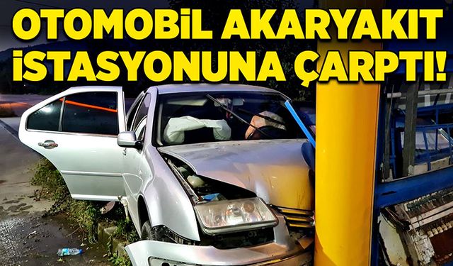 Otomobil akaryakıt istasyonuna çarptı!