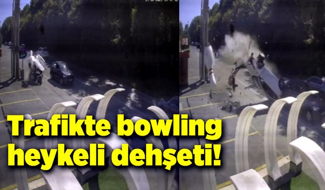 Trafikte bowling heykeli faciası