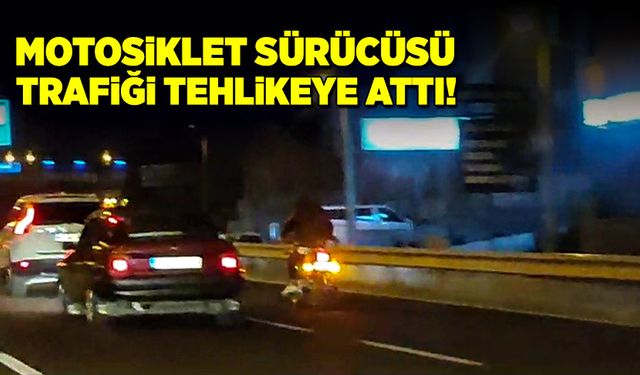 Motosiklet sürücüsünün trafiği tehlikeye attığı anlar!