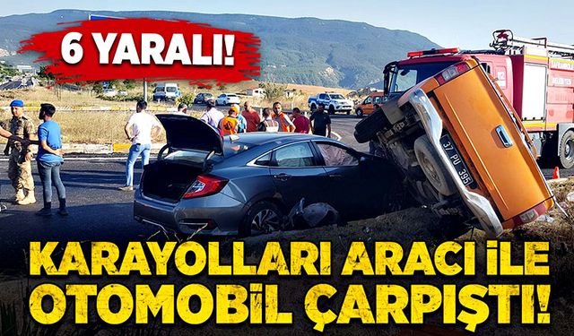 Karayolları aracı ile otomobil çarpıştı!