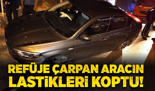 Refüje çarpan aracın lastikleri koptu