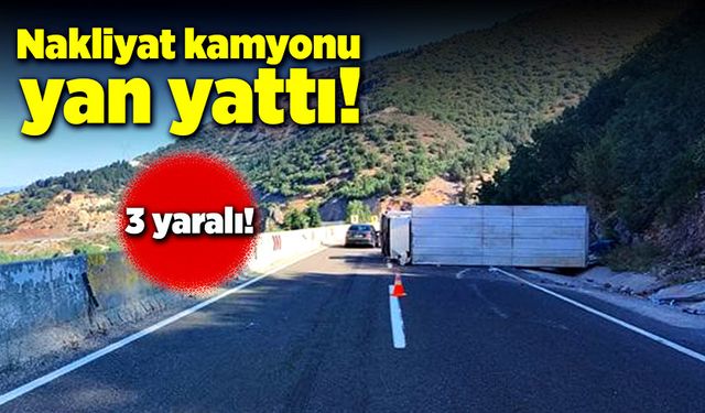 Nakliye kamyonu su kanalına çarpıp yan yattı! 3 yaralı!