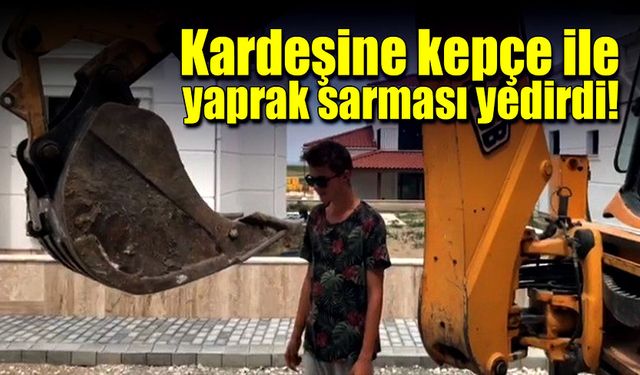 Kepçeyle kardeşine yaprak sarma yedirdi!