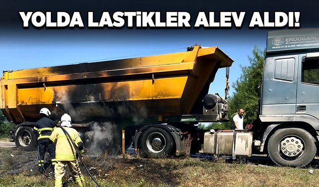 Yolda lastikler alev aldı!