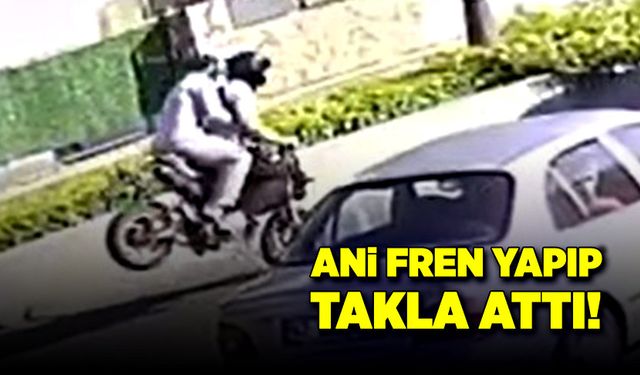 Ani fren yaptığı motosiklet takla attı!