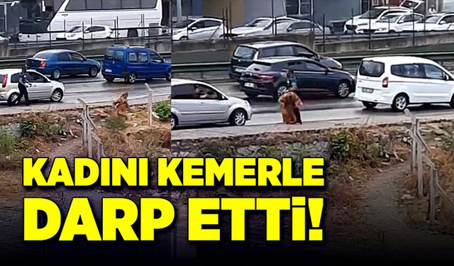 Kadını yol kenarında, kemerle darp etti!