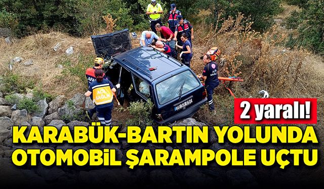 Karabük-Bartın yolunda otomobil şarampole yuvarlandı! 2 yaralı