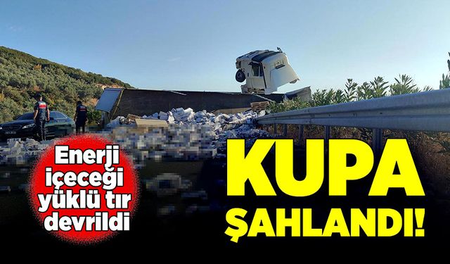 Enerji içeceği yüklü tır devrildi! Kupa şaha kalktı!