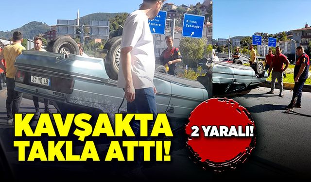 Kavşakta takla attı! 2 yaralı!