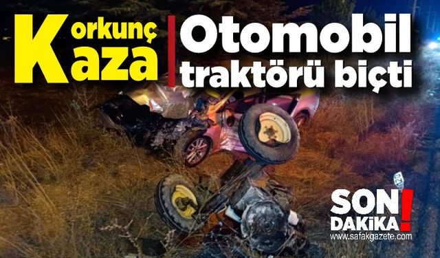 Otomobil traktörü biçti!