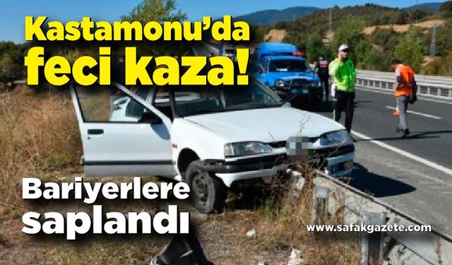 Kastamonu'da otomobil bariyerlere saplandı