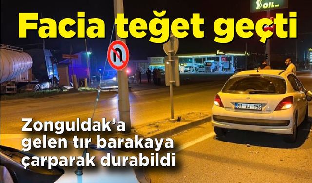 Facia teğet geçti; Tır benzinliğe gelmeden dükkana çarparak durdu