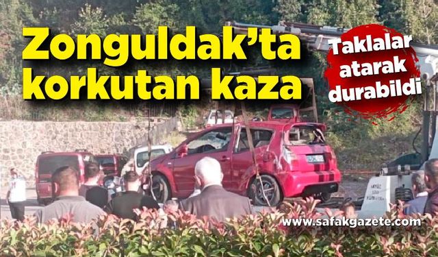 Zonguldak'ta korkutan kaza! Taklalar atarak durabildi