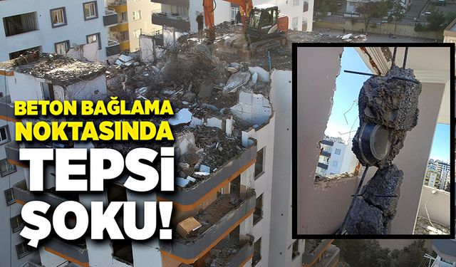 Ağır hasarlı apartmanın beton bağlama noktasında, tepsi çıktı!