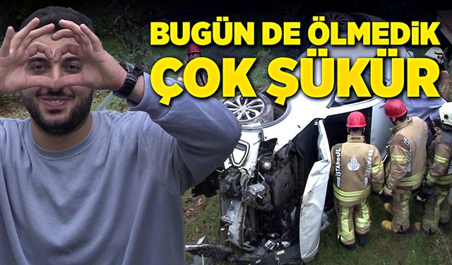 Otomobille dört metre yükseklikteki evin bahçesine düştü!