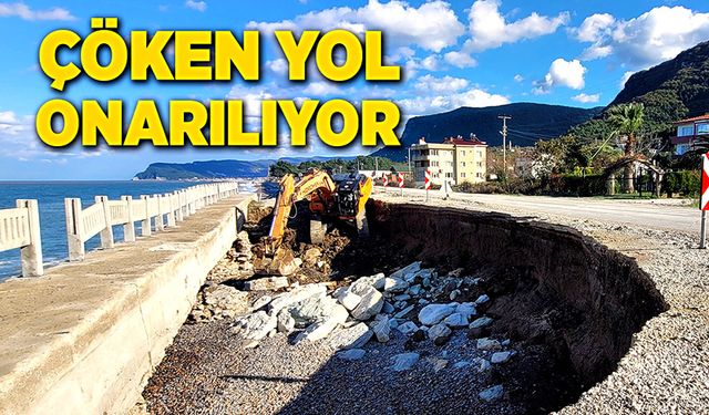 Dalgalarla birlikte çöken yol onarılıyor!