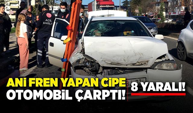 Düzce’de ani fren yapan cipe, otomobil çarptı! 8 yaralı!