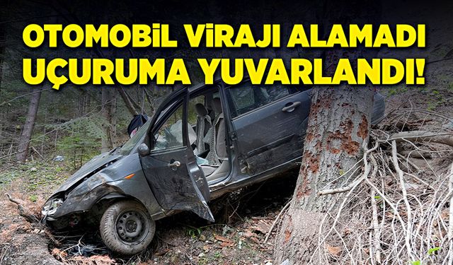 Otomobil virajı alamadı, uçuruma yuvarlandı!