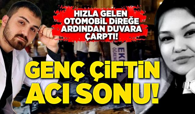 Hızla gelen otomobil, önce direğe ardından duvara çarptı!