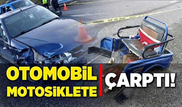 Otomobil motosiklete çarptı!