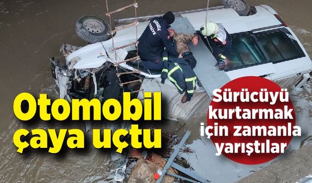 Frenleri boşalan minibüs köprü korkuluklarını kırarak çaya uçtu