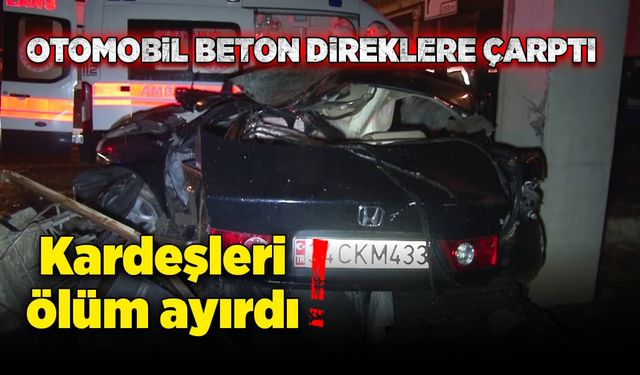 Otomobil beton direklere çarptı! Kardeşleri ölüm ayırdı!