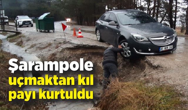 Şarampole uçmaktan kıl payı kurtuldu