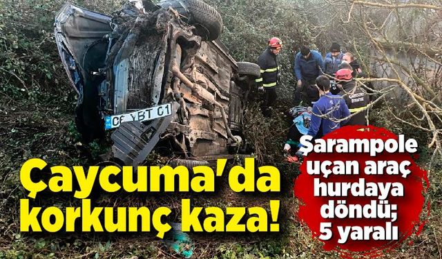 Çaycuma'da korkunç kaza! Şarampole uçan araç hurdaya döndü; 5 yaralı