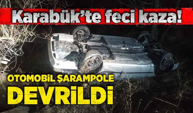 Kayganlaşan yolda otomobil şarampole devrildi!