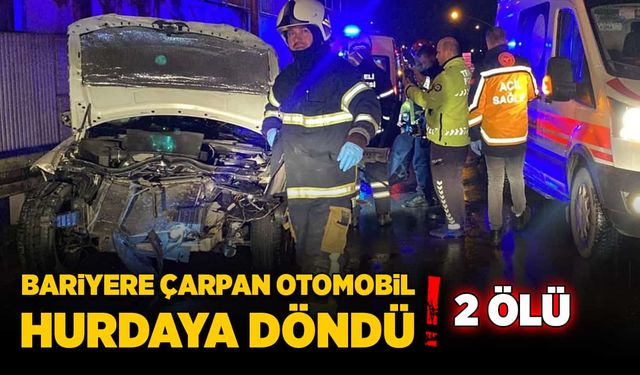 Bariyere çarpan otomobil hurdaya döndü! 2 ölü, 1 yaralı!