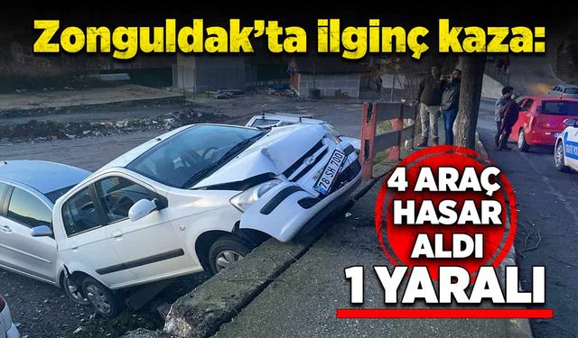 Zonguldak’ta ilginç kaza: 4 araç hasar aldı, 1 yaralı