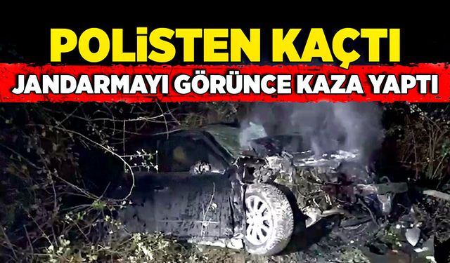 Polisten kaçan sürücü jandarmayı görünce kaza yaptı